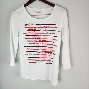 Rebecca Malone Three Quarter Sleeve Cotton Blend I Love You Top Size Small